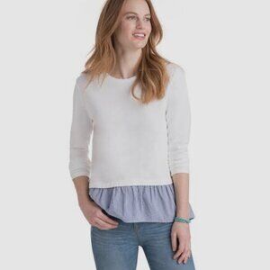 Vineyard Vines Terry Crewneck Sweater Peplum Hem White Small
